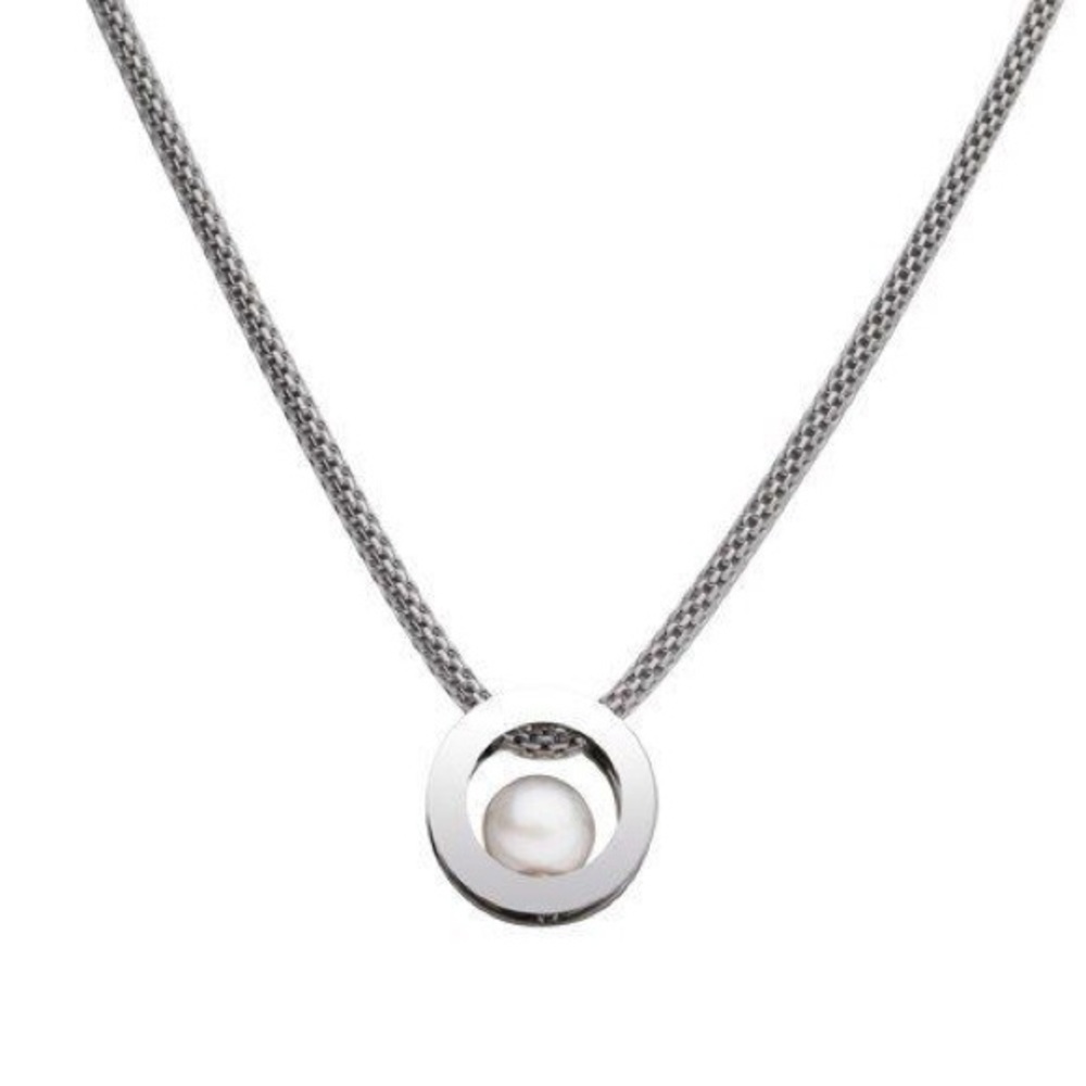 Skagen Freshwater Pearl Pendant Mesh Necklace